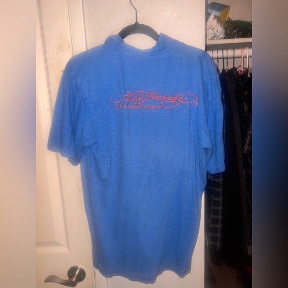 Ed Hardy Blue Polo Tiger Embroidery Y2K Mens Large - Picture 5 of 5